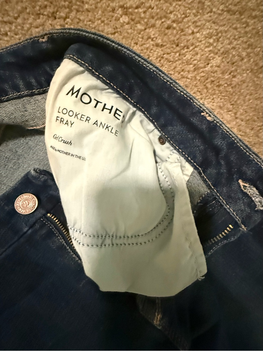 MOTHER Dark Blue Ankle Skinny Jeans with Raw Hem - Picture 4 of 5
